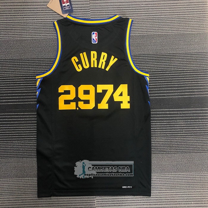 Camiseta Golden State Warriors Stephen Curry 2974th 3 Points Negro